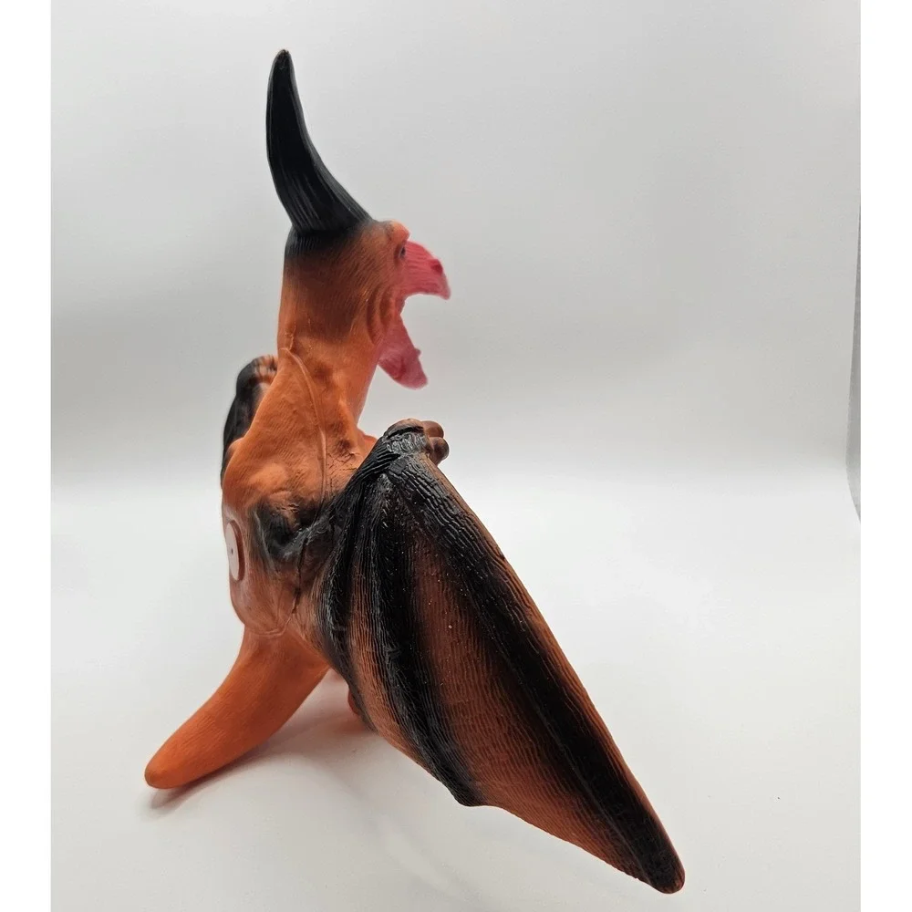 Vintage‎ Pterodactyl Dinosaur Toy Rubber Orange Black Kids Prehistoric